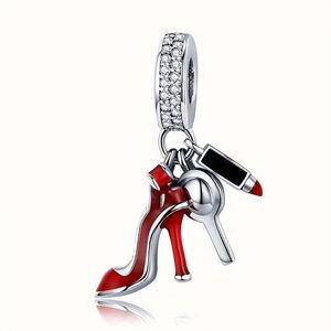New Red / Silver tone High Heel & Lipstick Charm